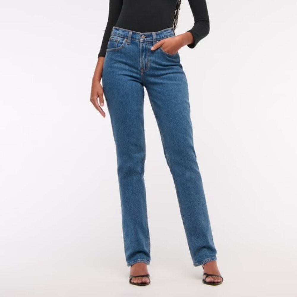 Abercrombie & Fitch - Curve Love 90's Straight - Size 28 - Dark Marble Wash